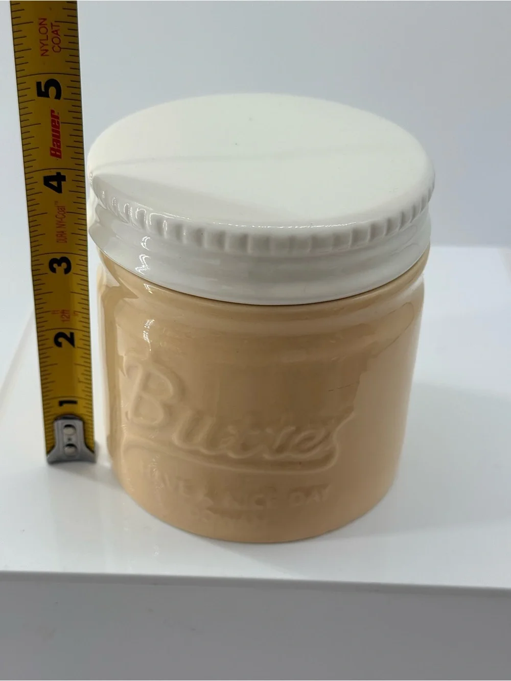 Neutral Cream Ceramic Storage Jar with White Lid - Unbranded